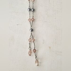 Light Pink & Grey Single Strand Beaded Necklace 10.25"